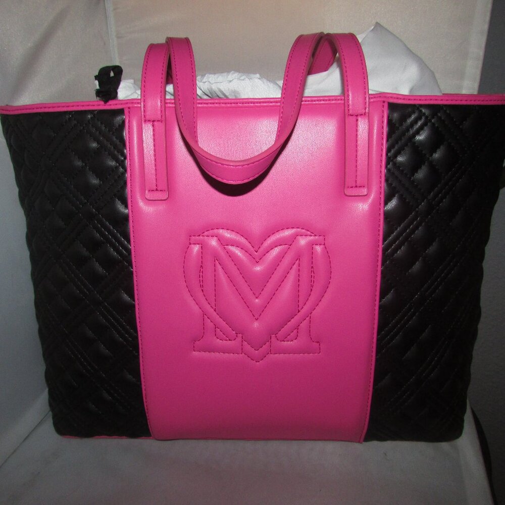 Love Moschino Pink & Black Quilted Medium Tote Shoulder Bag with Dust Bag NWT